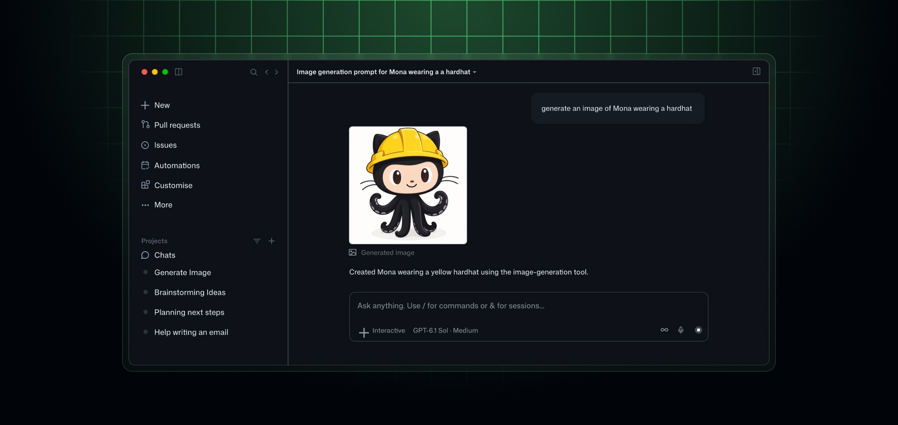 GitHub Copilot uygulamasında görsel üretimi: 