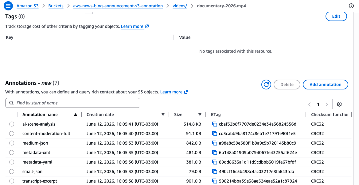 Bir nesneye eklenmiş annotation'ların listesi. Kaynak: AWS