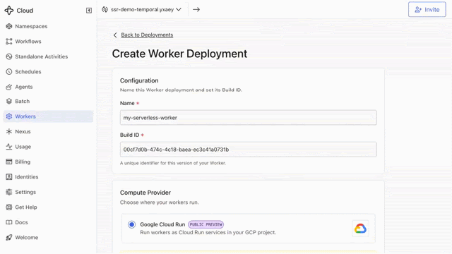 Temporal Serverless Workers'ı Cloud Run worker pool ile kurma adımları. Kaynak: Google Cloud